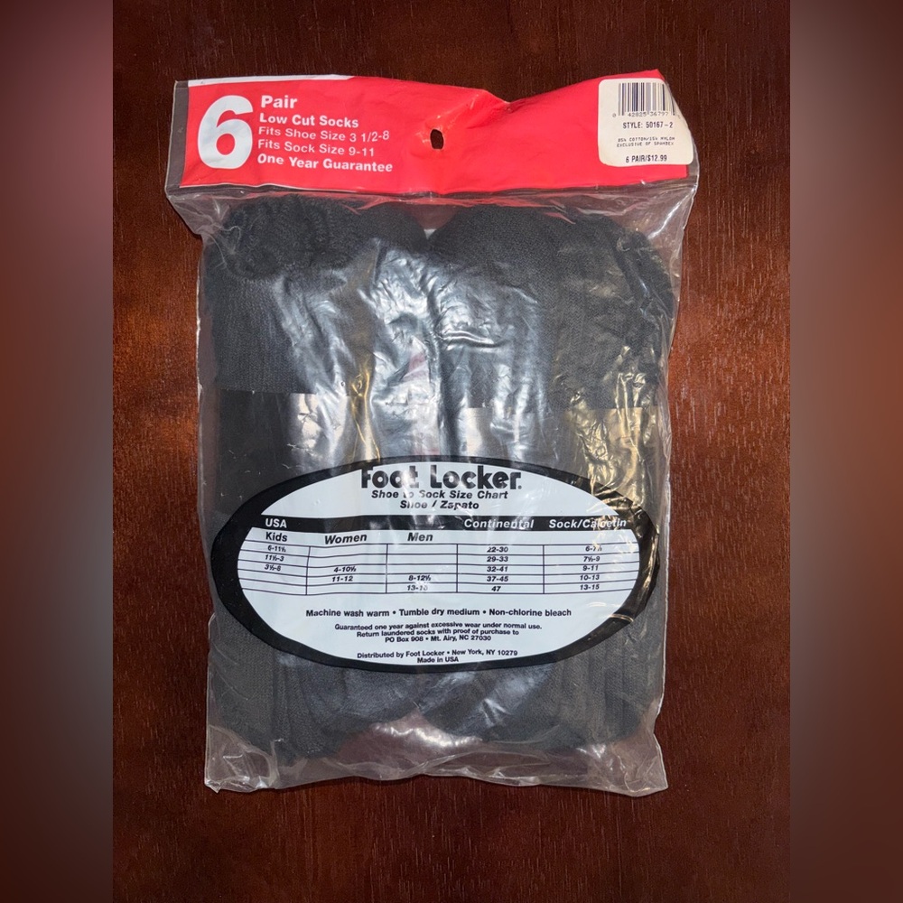 FOOT LOCKER LOW CUT SOCKS BLACK 6 PAIRS BRAND NEW SHOE SIZE 3.5-8 SOCK SIZE 9-11 - Picture 2 of 2